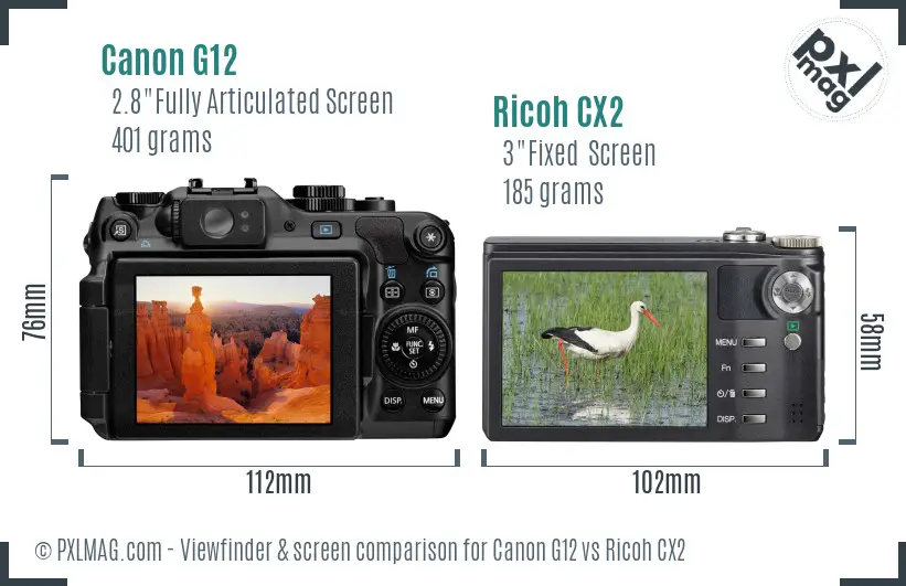 Canon G12 vs Ricoh CX2 Screen and Viewfinder comparison
