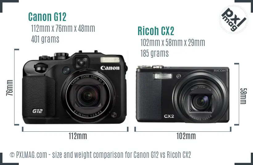 Canon G12 vs Ricoh CX2 size comparison