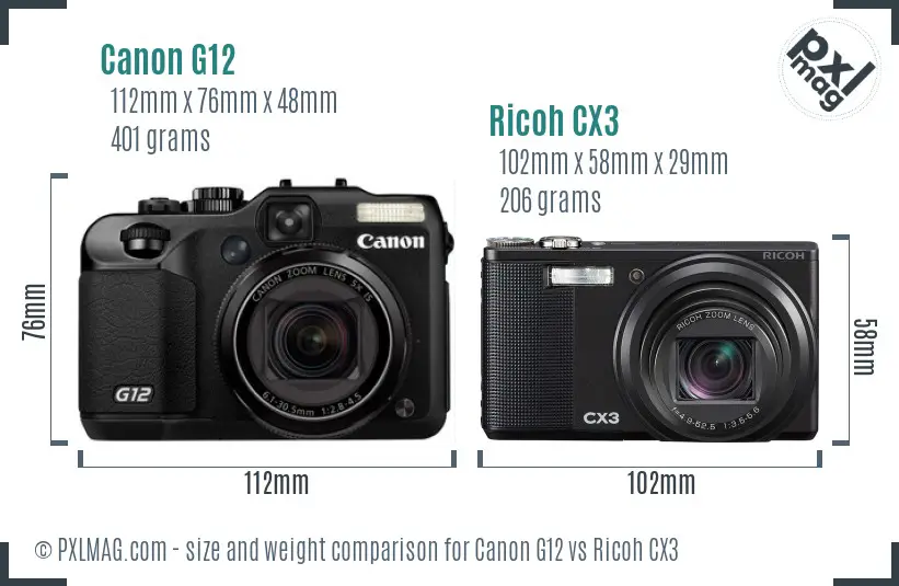 Canon G12 vs Ricoh CX3 size comparison