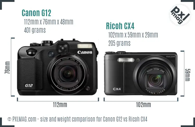Canon G12 vs Ricoh CX4 size comparison
