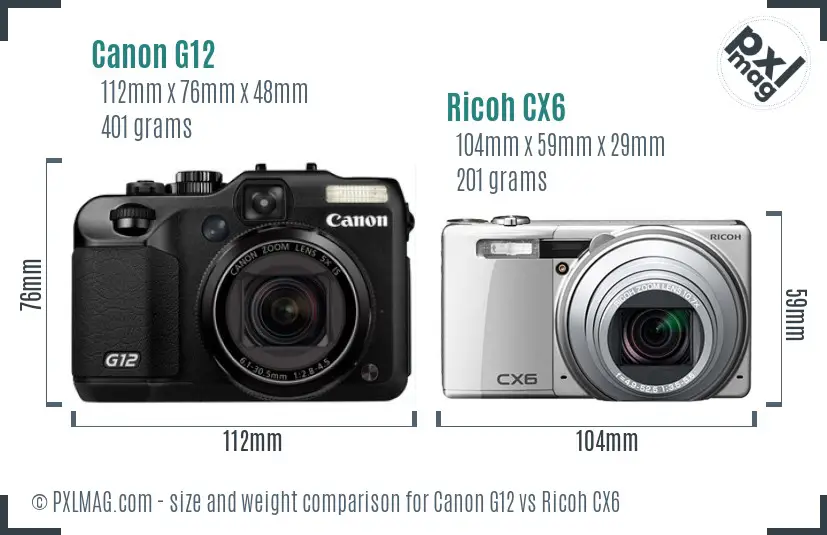 Canon G12 vs Ricoh CX6 size comparison