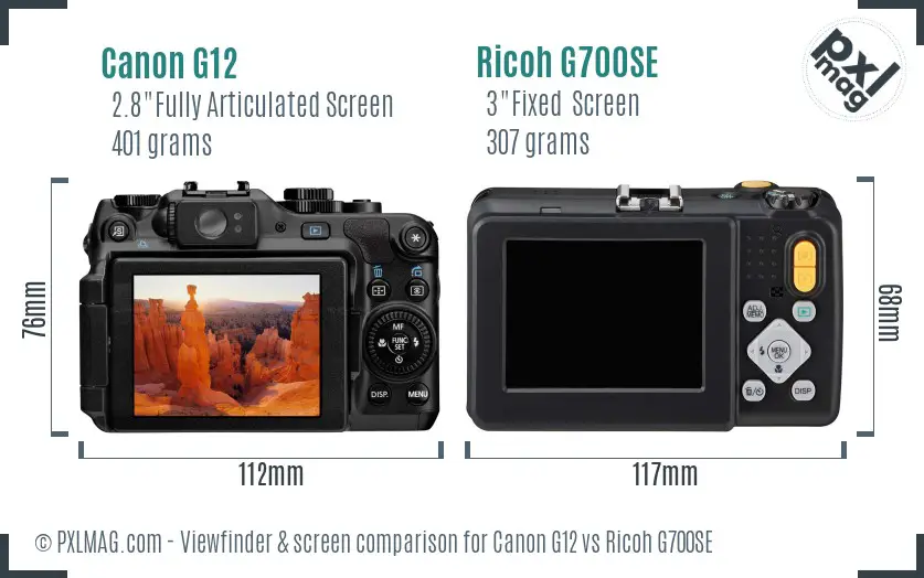 Canon G12 vs Ricoh G700SE Screen and Viewfinder comparison
