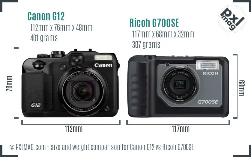 Canon G12 vs Ricoh G700SE size comparison