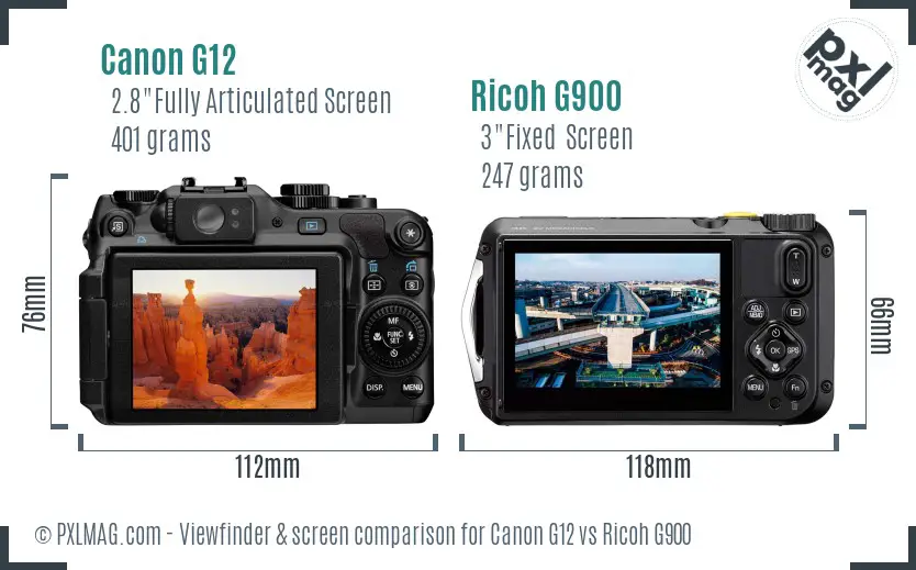 Canon G12 vs Ricoh G900 Screen and Viewfinder comparison