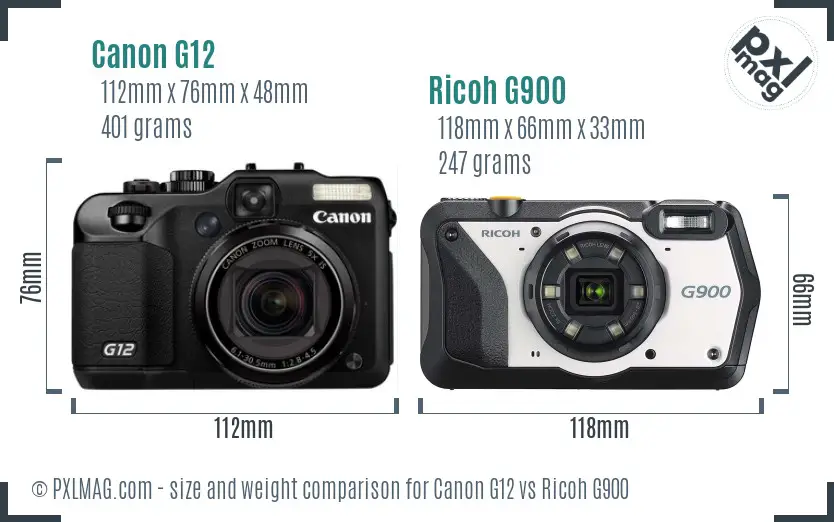 Canon G12 vs Ricoh G900 size comparison