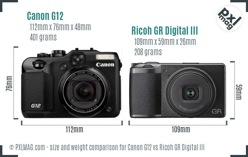 Canon G12 vs Ricoh GR Digital III size comparison