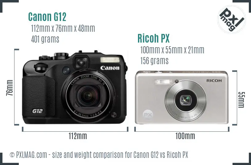Canon G12 vs Ricoh PX size comparison