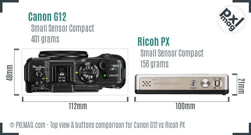 Canon G12 vs Ricoh PX top view buttons comparison