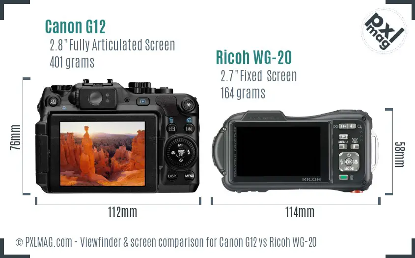 Canon G12 vs Ricoh WG-20 Screen and Viewfinder comparison