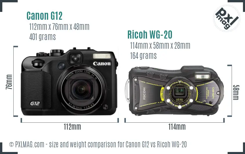 Canon G12 vs Ricoh WG-20 size comparison