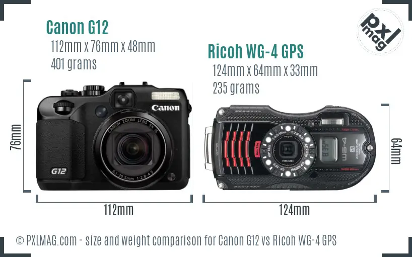 Canon G12 vs Ricoh WG-4 GPS size comparison