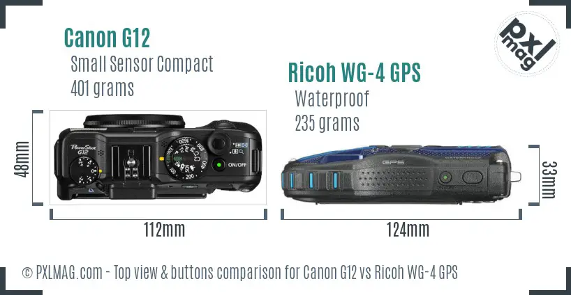 Canon G12 vs Ricoh WG-4 GPS top view buttons comparison