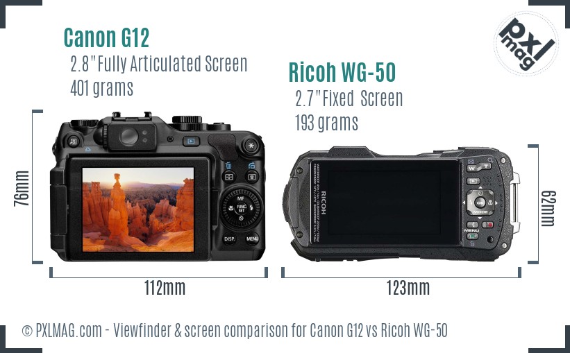 Canon G12 vs Ricoh WG-50 Screen and Viewfinder comparison