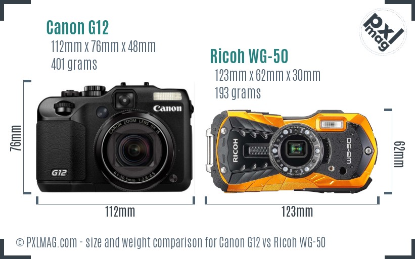 Canon G12 vs Ricoh WG-50 size comparison Canon G12 vs Ricoh WG-50 size comparison