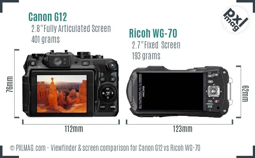 Canon G12 vs Ricoh WG-70 Screen and Viewfinder comparison