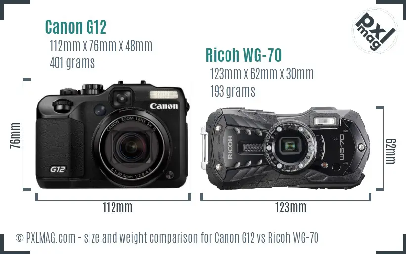 Canon G12 vs Ricoh WG-70 size comparison