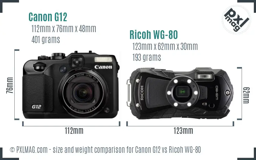 Canon G12 vs Ricoh WG-80 size comparison Canon G12 vs Ricoh WG-80 size comparison