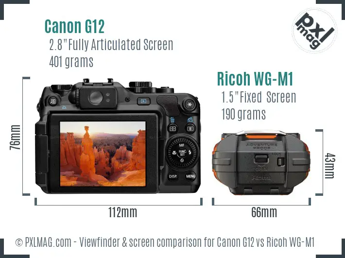 Canon G12 vs Ricoh WG-M1 Screen and Viewfinder comparison