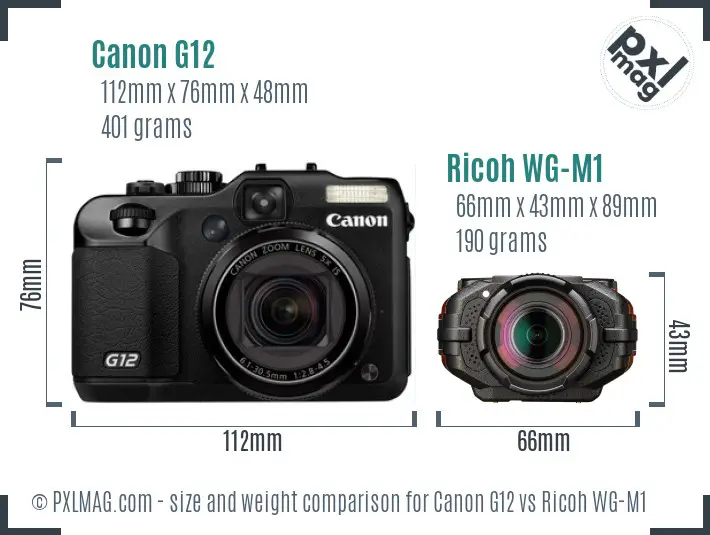 Canon G12 vs Ricoh WG-M1 size comparison
