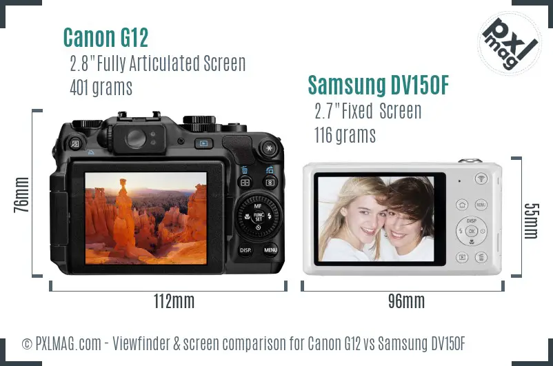 Canon G12 vs Samsung DV150F Screen and Viewfinder comparison
