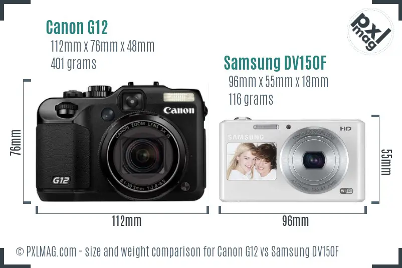 Canon G12 vs Samsung DV150F size comparison