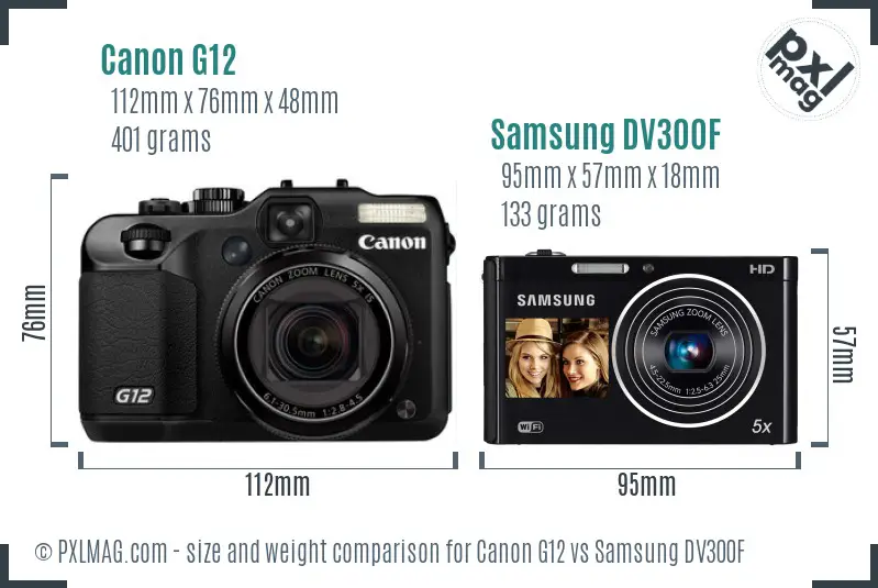 Canon G12 vs Samsung DV300F size comparison