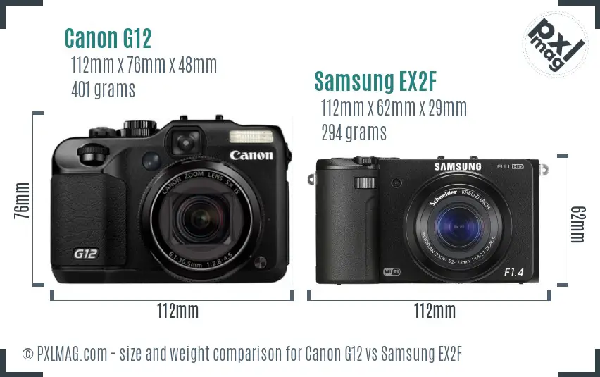 Canon G12 vs Samsung EX2F size comparison