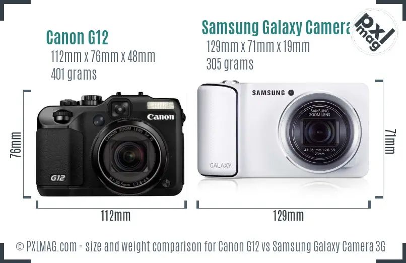 Canon G12 vs Samsung Galaxy Camera 3G size comparison