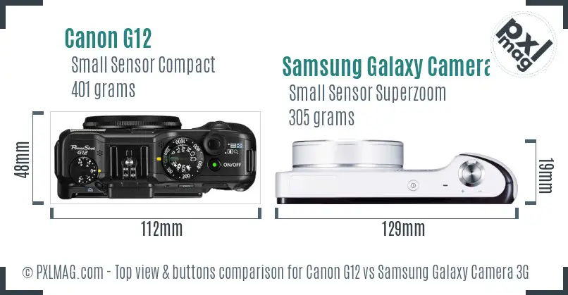Canon G12 vs Samsung Galaxy Camera 3G top view buttons comparison