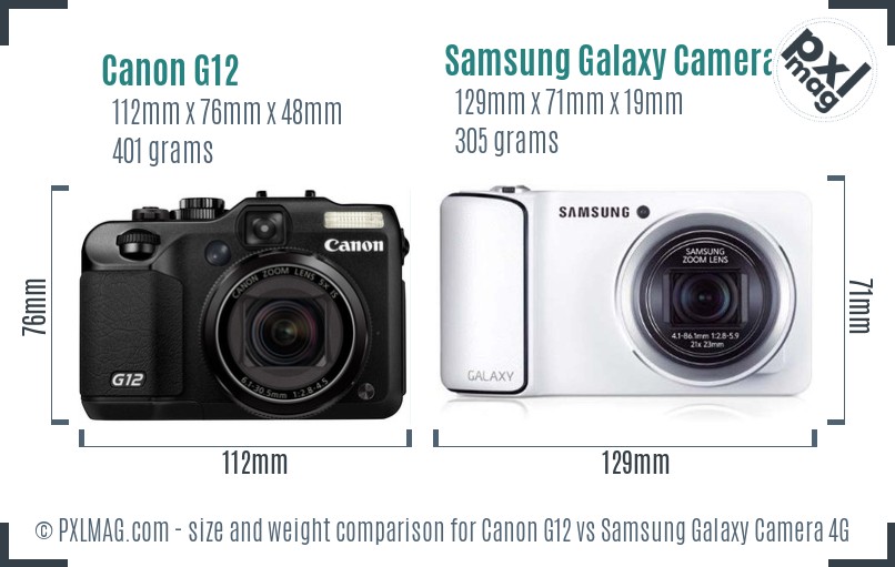 Canon G12 vs Samsung Galaxy Camera 4G size comparison