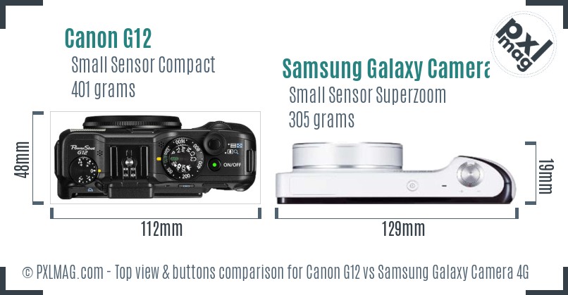 Canon G12 vs Samsung Galaxy Camera 4G top view buttons comparison