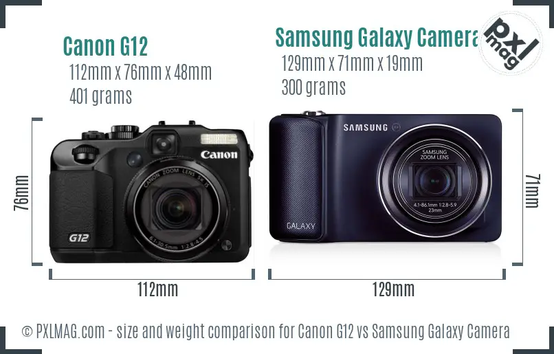 Canon G12 vs Samsung Galaxy Camera size comparison