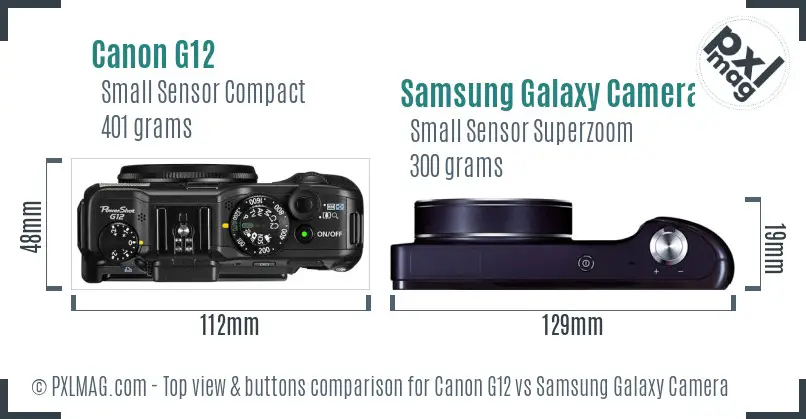 Canon G12 vs Samsung Galaxy Camera top view buttons comparison