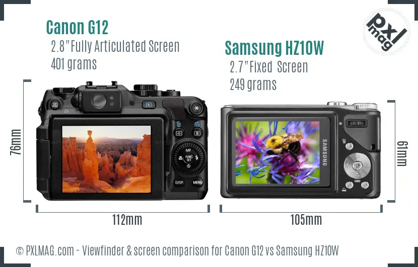 Canon G12 vs Samsung HZ10W Screen and Viewfinder comparison