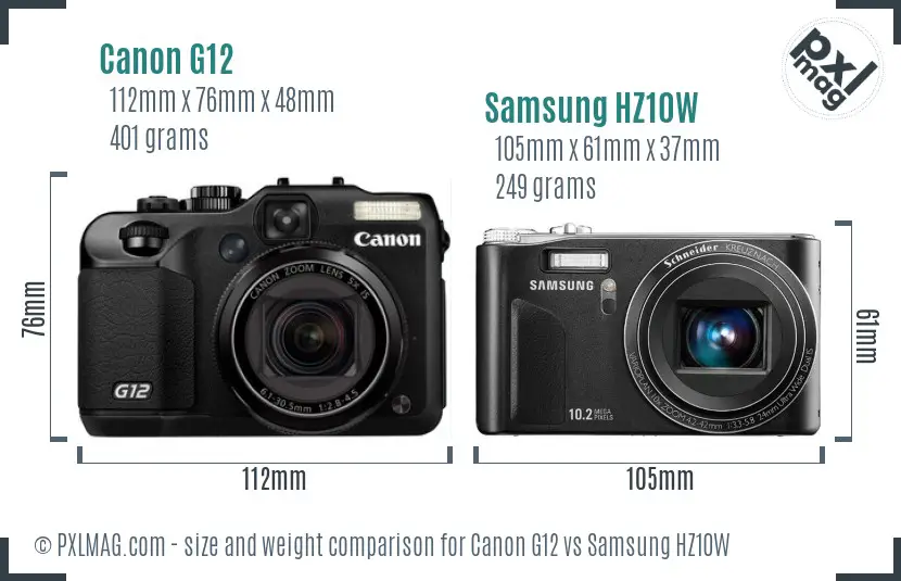 Canon G12 vs Samsung HZ10W size comparison