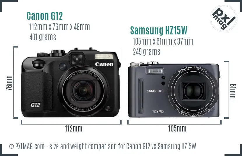 Canon G12 vs Samsung HZ15W size comparison