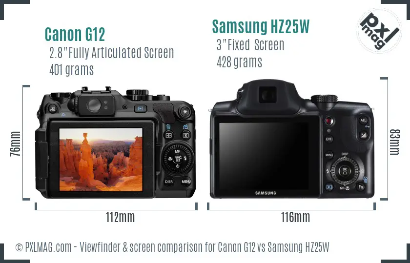 Canon G12 vs Samsung HZ25W Screen and Viewfinder comparison Canon G12 vs Samsung HZ25W Screen and Viewfinder comparison
