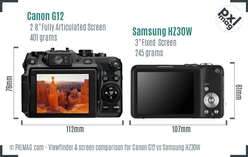 Canon G12 vs Samsung HZ30W Screen and Viewfinder comparison