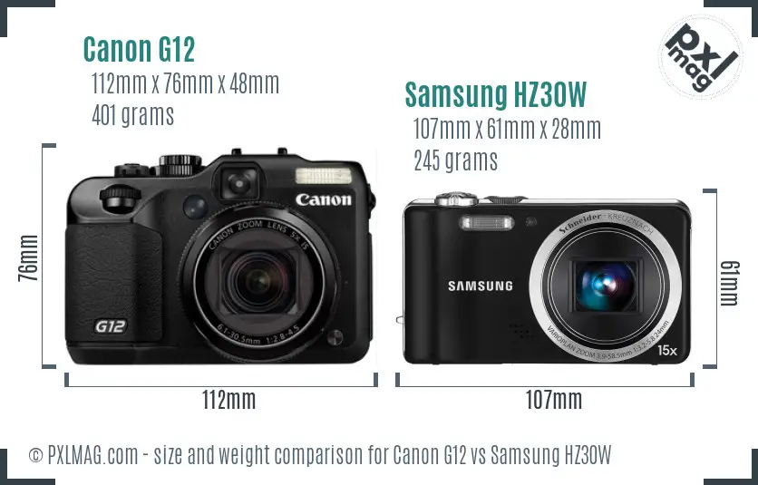 Canon G12 vs Samsung HZ30W size comparison