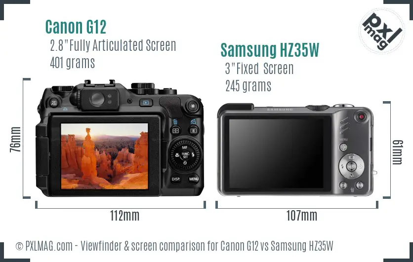 Canon G12 vs Samsung HZ35W Screen and Viewfinder comparison