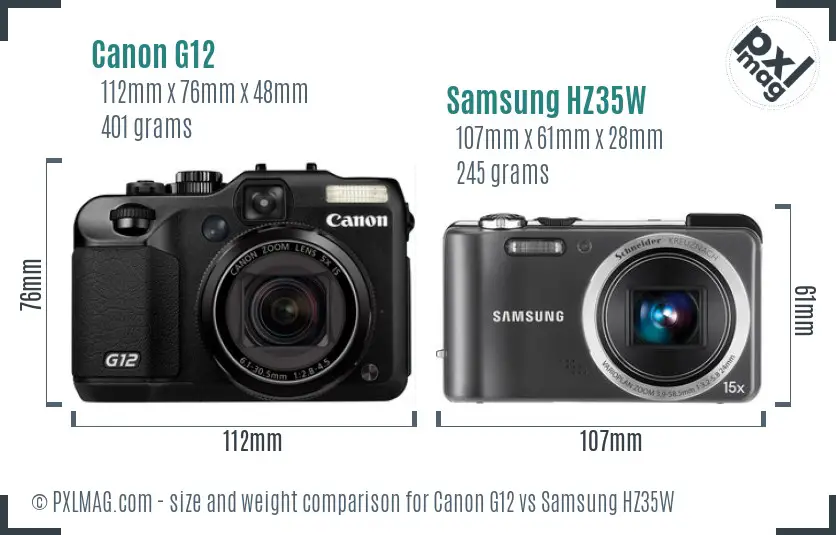 Canon G12 vs Samsung HZ35W size comparison