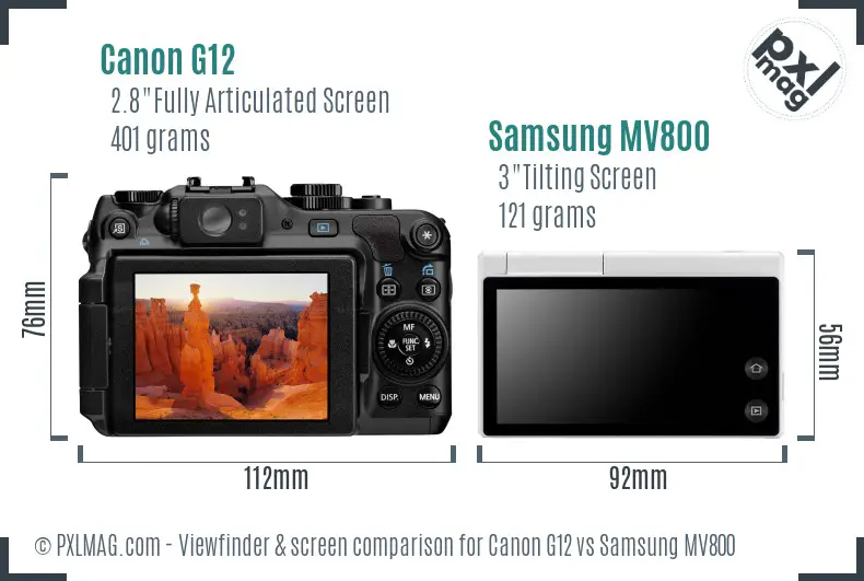 Canon G12 vs Samsung MV800 Screen and Viewfinder comparison
