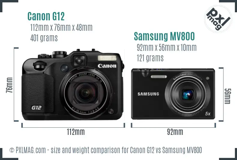 Canon G12 vs Samsung MV800 size comparison