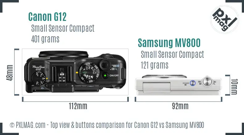 Canon G12 vs Samsung MV800 top view buttons comparison