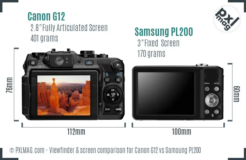 Canon G12 vs Samsung PL200 Screen and Viewfinder comparison
