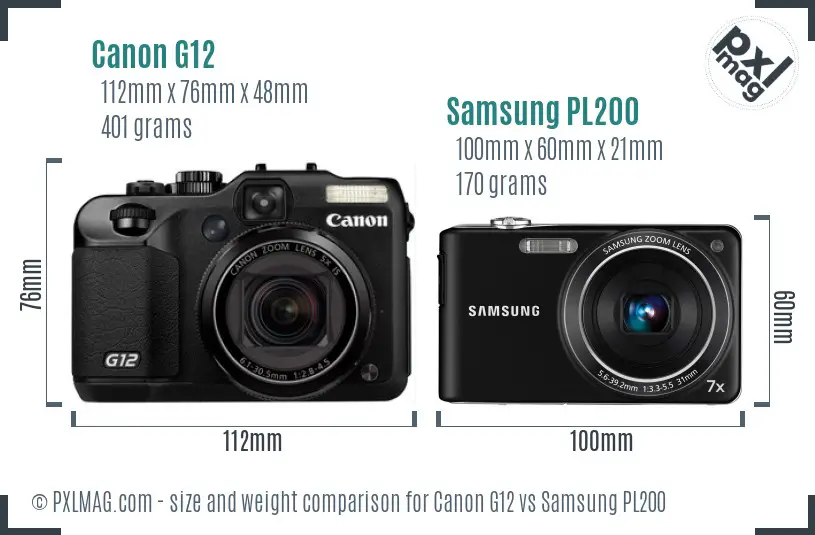 Canon G12 vs Samsung PL200 size comparison