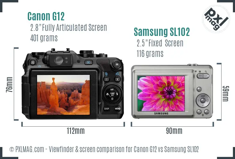 Canon G12 vs Samsung SL102 Screen and Viewfinder comparison