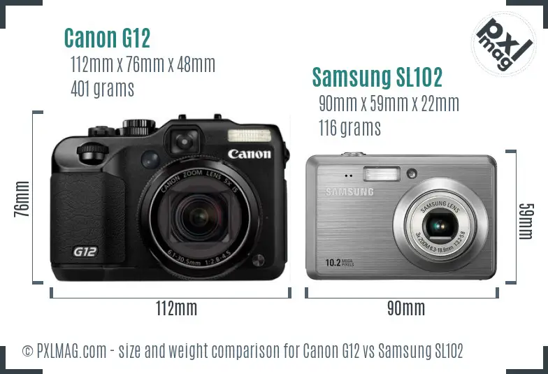 Canon G12 vs Samsung SL102 size comparison