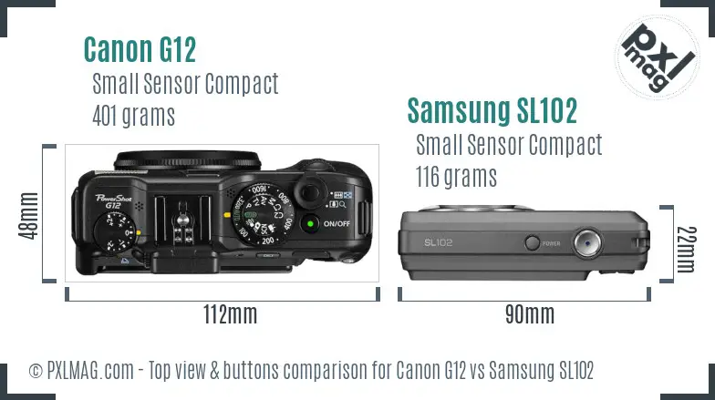 Canon G12 vs Samsung SL102 top view buttons comparison