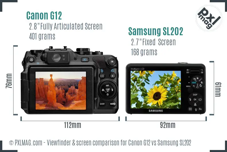 Canon G12 vs Samsung SL202 Screen and Viewfinder comparison